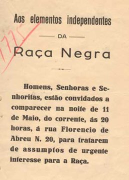 Panfleto da Frente Negra Brasileira, do qual Eunice Cunha foi cofundadora.