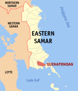 Mapa ng Silangang Samar na nagpapakita sa lokasyon ng Quinapondan.