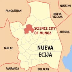 Map of Nueva Ecija showing the location of Muñoz