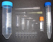 Polypropylene items for laboratory use. Blue and orange closures are not made of polypropylene. PolypropyleneItemsForLaboratoryUse.jpg