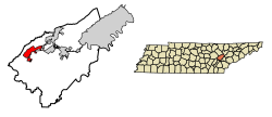 Location of Rockwood in Roane County, Tennessee.