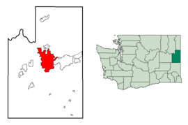 Location of Spokane in Spokane County and Washington