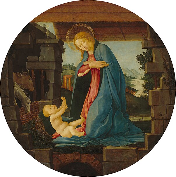 РОЖДЕНИЕ ВЕНЕРЫ - Страница 2 604px-The_Virgin_Adoring_the_Child_c1490_Sandro_Botticelli