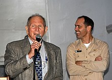 Rear Adm. Earl P. Yates (Ret.) with USS John F. Kennedy (CV-67) Commanding Officer Capt. Dennis E. Fitzpatrick (right) in 2005.