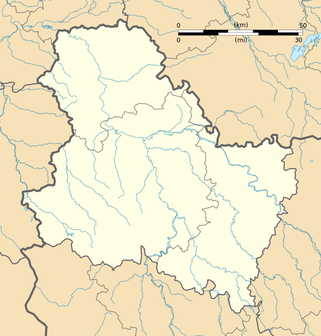 Mapa konturowa Yonne, w centrum znajduje się punkt z opisem „Auxerre”