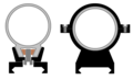 Tegning av kikkertmontasje med Zeiss-rail (venstre) og ringmontasje (høyre), begge med picatinnyskinne for festing mot glidekassen.