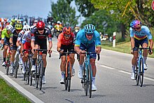Riders on Stage 5 in the town of Som, Hungary