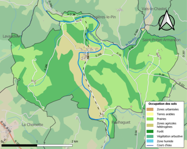 Carte en couleurs des infrastructures et de l'occupation des sols de la commune.