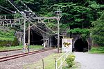 旧熊ノ平駅からの横川方面にある新線跡と旧線跡のトンネル。