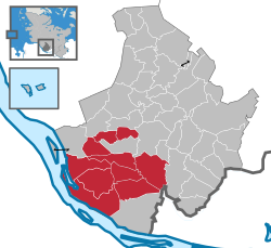 Map of Pinneberg highlighting Geest und Marsch Südholstein