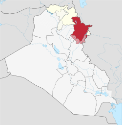 Location of the Sulaymaniyah Governorate (red) – in Iraq (red, beige & light grey) – in the Kurdistan Region  (red & beige)