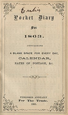 Front cover of Davis's 1863 diary