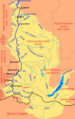 Mapa en ruso del Yeniséi (Енисей); Kizil (Кызы́л), la capital de Tuvá (Тыва́), está ubicada en el lugar donde nace este río