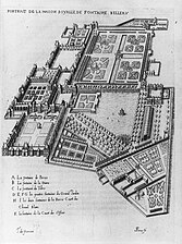 The Château and gardens in about 1650, drawn by Tommaso Francini, the fountain-designer