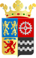Het wapen van Giessenburg, met in het eerste kwartier het wapen van Giessen-Nieuwkerk