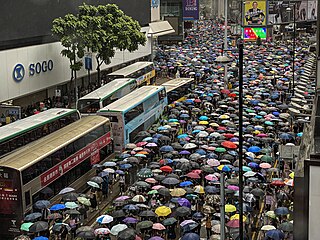 Protesters marching in Causeway Bay