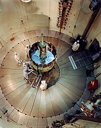 ISEE-C in a dynamic test chamber, 1978 ISEE-C (ISEE 3) in dynamic test chamber.jpg