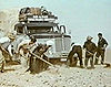 The Norwegian ice block expedition's truck gets stuck in the Sahara sand.