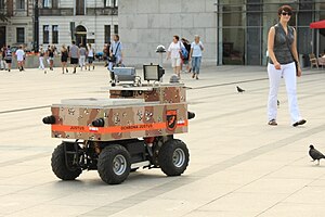 Justus security robot patrolling in Krakow Justus robot in Krakow Poland Aug2009.jpg