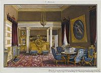 Schlafzimmer von Kronprinz Karl und Kronprinzessin Olga, vor 1864.