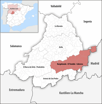 Die Lage der Comarca Burgohondo - El Tiemblo - Cebreros in der Provinz Ávila