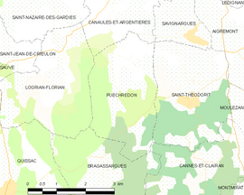 Mapa obce Puechredon