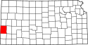 Harta statului Kansas indicând comitatul Hamilton