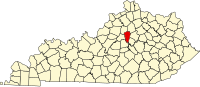 ウッドフォード郡の位置を示したケンタッキー州の地図