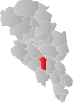 Mapa do condado de Oppland com Etnedal em destaque.