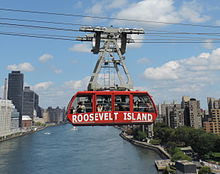 View of one tramway cabin from the Queensboro Bridge New Roosevelt tram fr QBB jeh.jpg