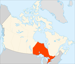 Mapo de Kanado kun Ontario ruĝa