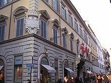 The Palazzo di Malta, surrounded by Hermes boutiques in Via Condotti, Rome's main upscale shopping street. Palazzo di Malta (Roma).jpg
