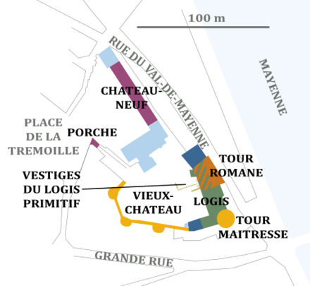 Plan du château montrant ses différents éléments et leur époque de construction.