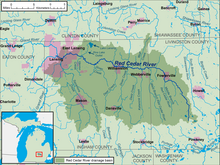 Река Красный Сидар Мичиган map.png