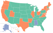 Legal smoking ages in the United States before passage of the 2020 United States federal budget by Congress and President Trump