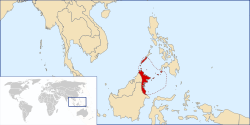 Map showing the extent of the Sultanate of Sulu in 1822 with borders of modern nation states