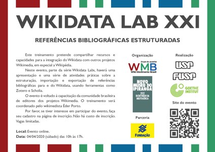 Wikidata Lab 21: Referências bibliográficas estruturadas, em 4 de abril de 2020.