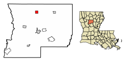 Location of Dodson in Winn Parish, Louisiana.