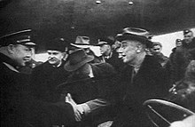 Soviet Fleet Admiral Kuznetsov and Franklin Delano Roosevelt on the base in February 1945. Roosevelt came for the Yalta Conference. Admiral flota N.G. Kuznetsov vstrechaet F. Ruzvel'ta.jpg