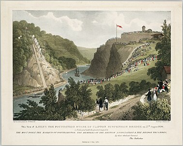 View of laying the foundation stone of Clifton Suspension Bridge (1836)