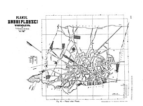 Primul plan topografic al orașului Ploiești întocmit de arhitectul șef Toma N. Socolescu, în 1883.