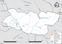 Carte en couleur présentant le réseau hydrographique de la commune