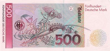 Кульбаба на німецьких марках. Дата друку банкнот: 27 жовтня 1992. Розмір: 170 x 80