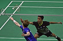 Ginting hit an imperfect shuttlecock to Anders Antonsen court in the final of the 2020 Indonesia Masters