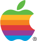 Le logo d'Apple, créé par Rob Janoff, avec ses couleurs arc-en-ciel, utilisé de 1977 à 1998.