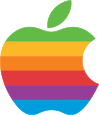 The rainbow logo, featuring a bitten apple in rainbow colors