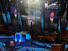 Schweitzer speaks during the second day of the 2008 Democratic National Convention in Denver, Colorado. Brian Schweitzer DNC 2008.jpg