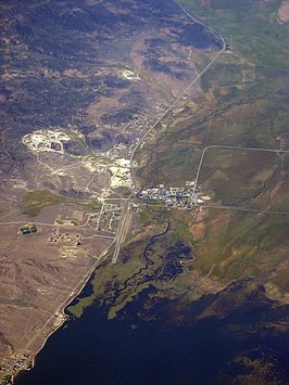 Luchtfoto van Bridgeport met het Bridgeport Reservoir