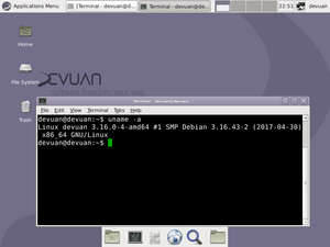 Devuan screenshot XFCE4 terminál uname.png