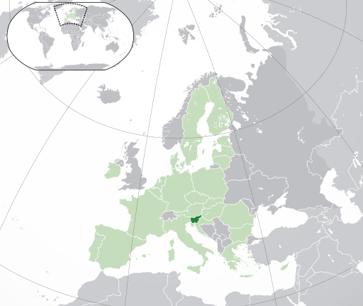 Location of Slovenia (dark green) – in Europe (green & dark grey) – in a European Union (green)
